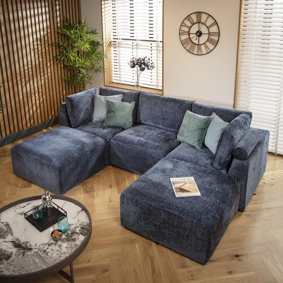 Victoria 3 Seater U-Shape Sofa Blue Chenille 266x176cm 4