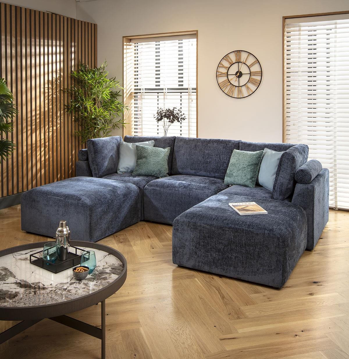 Victoria 3 Seater U-Shape Sofa Blue Chenille 266x176cm 4