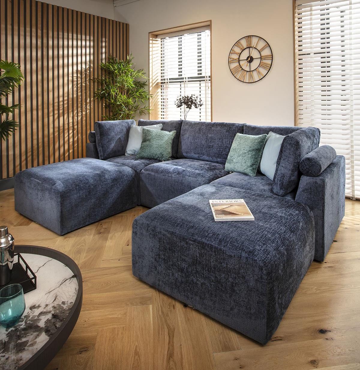 Victoria 3 Seater U-Shape Sofa Blue Chenille 266x176cm 4