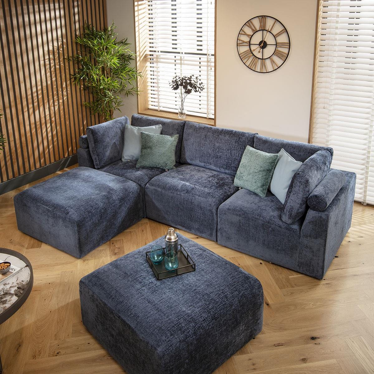 Victoria 3 Seater U-Shape Sofa Blue Chenille 266x176cm 4