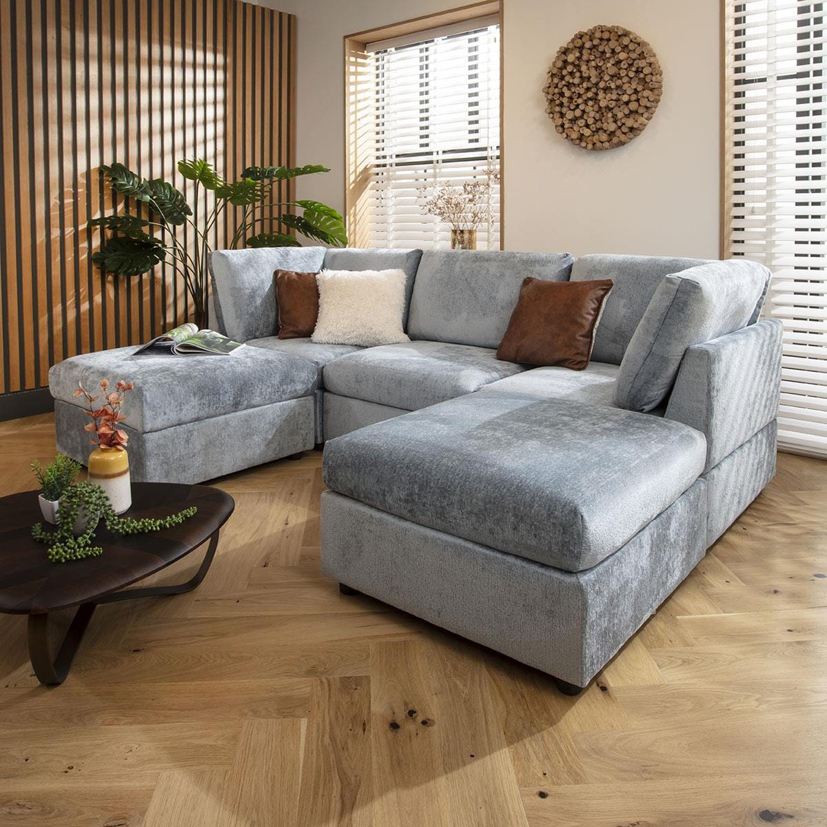 Sophie 3 Seater U-Shape Sofa Blue Chenille 240x160cm 4