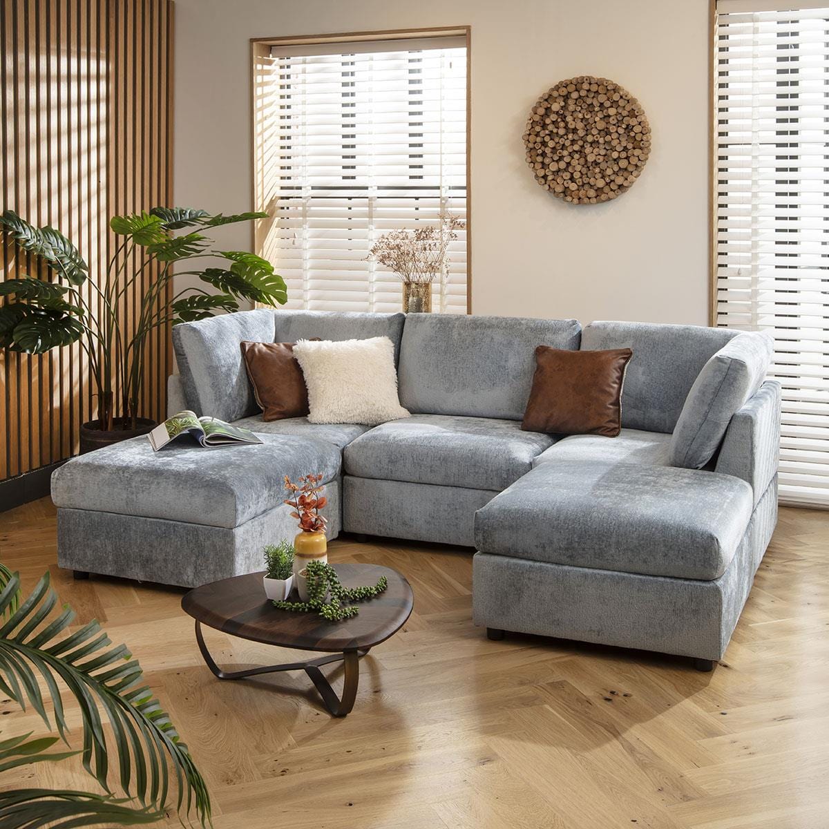 Sophie 3 Seater U-Shape Sofa Blue Chenille 240x160cm 4