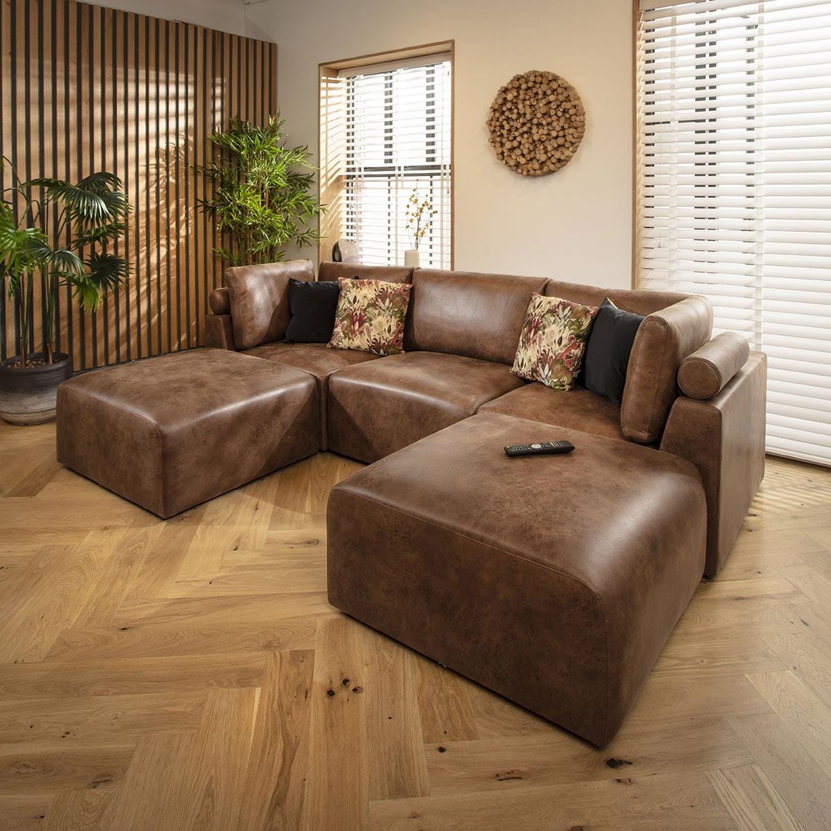 Victoria 3 Seater U-Shape Sofa Antique Brown 266x176cm 4