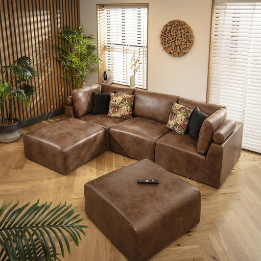 Victoria 3 Seater U-Shape Sofa Antique Brown 266x176cm 4