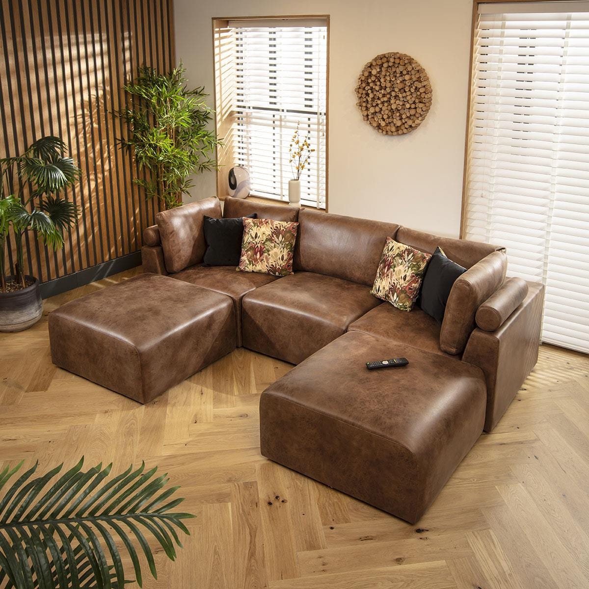 Victoria 3 Seater U-Shape Sofa Antique Brown 266x176cm 4