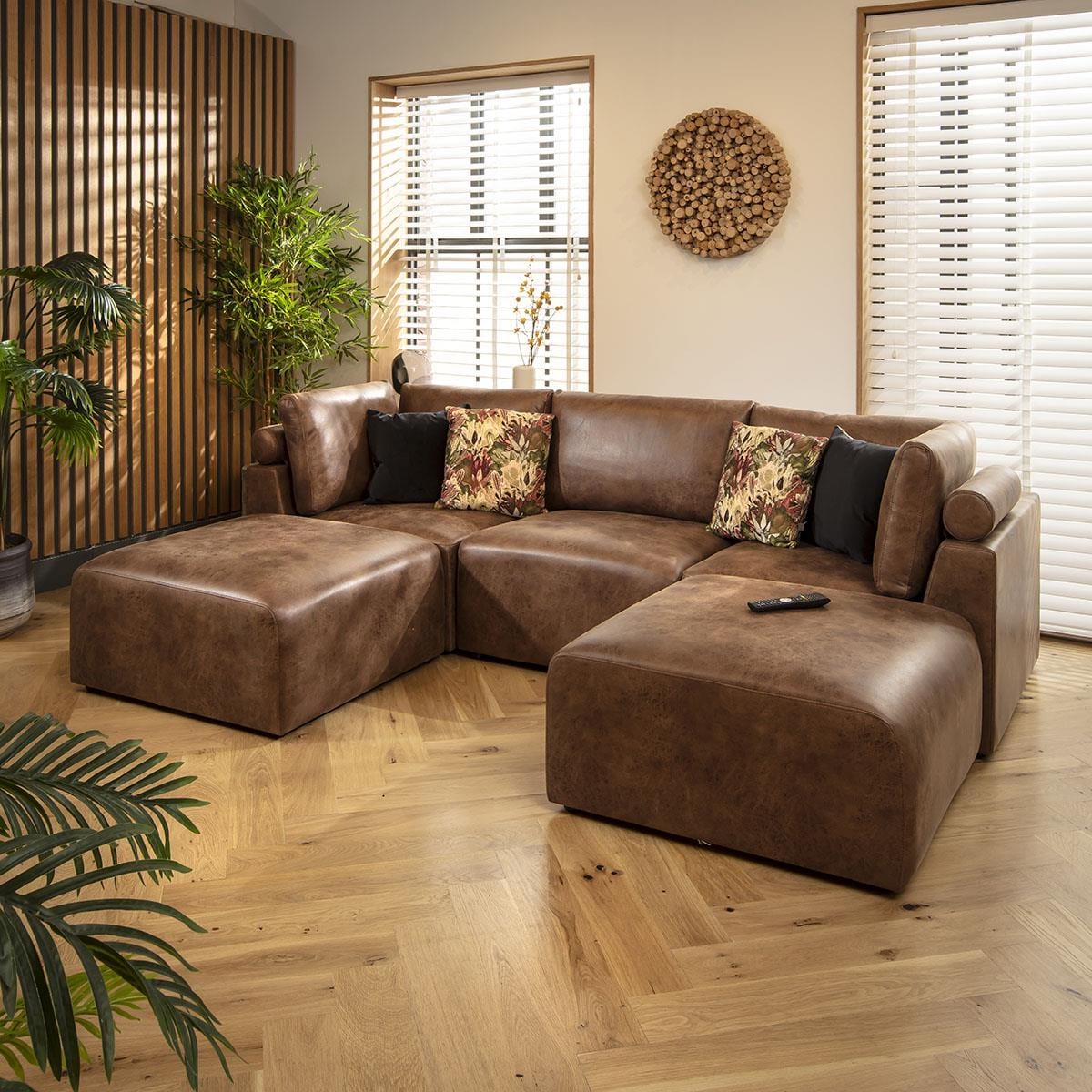 Victoria 3 Seater U-Shape Sofa Antique Brown 266x176cm 4