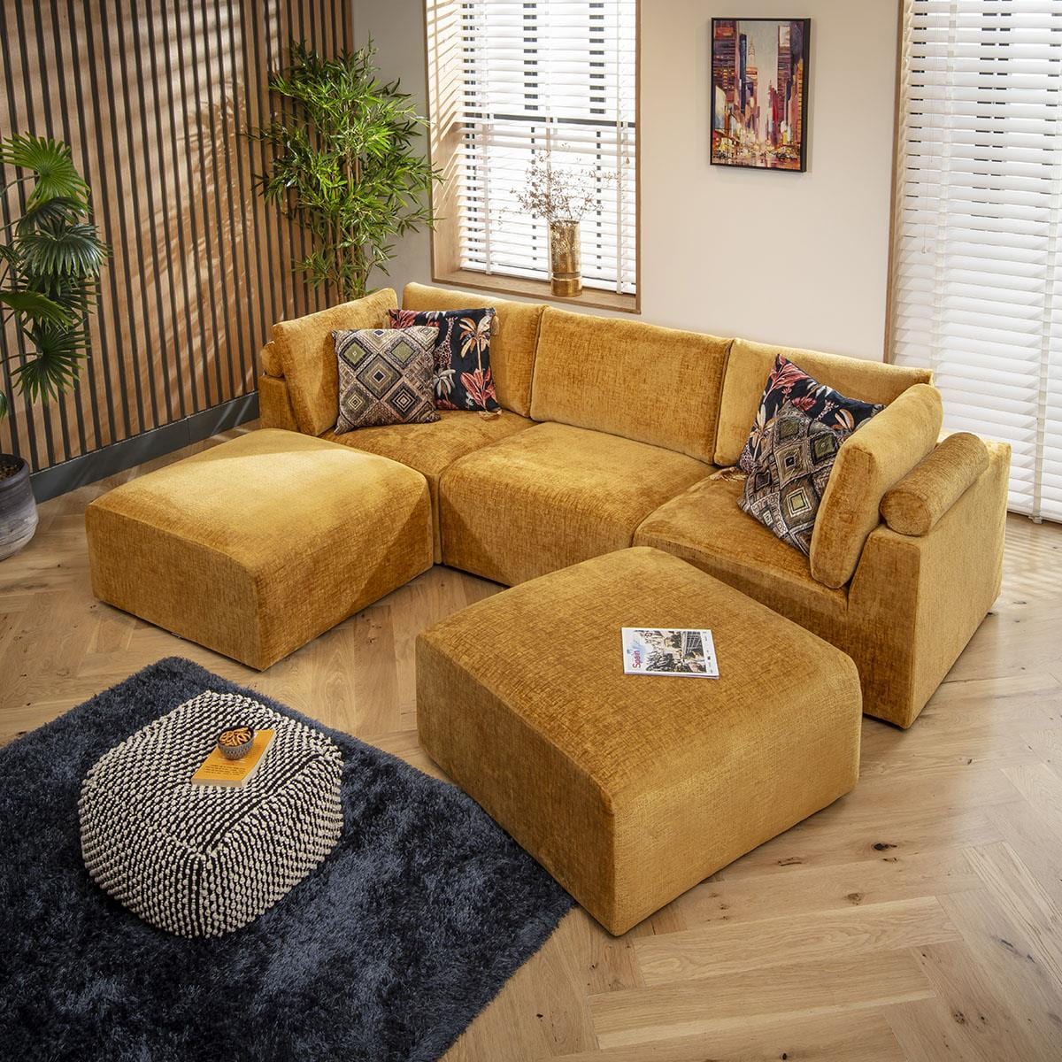 Victoria 3 Seater U-Shape Sofa Mustard Chenille 266x176cm 4