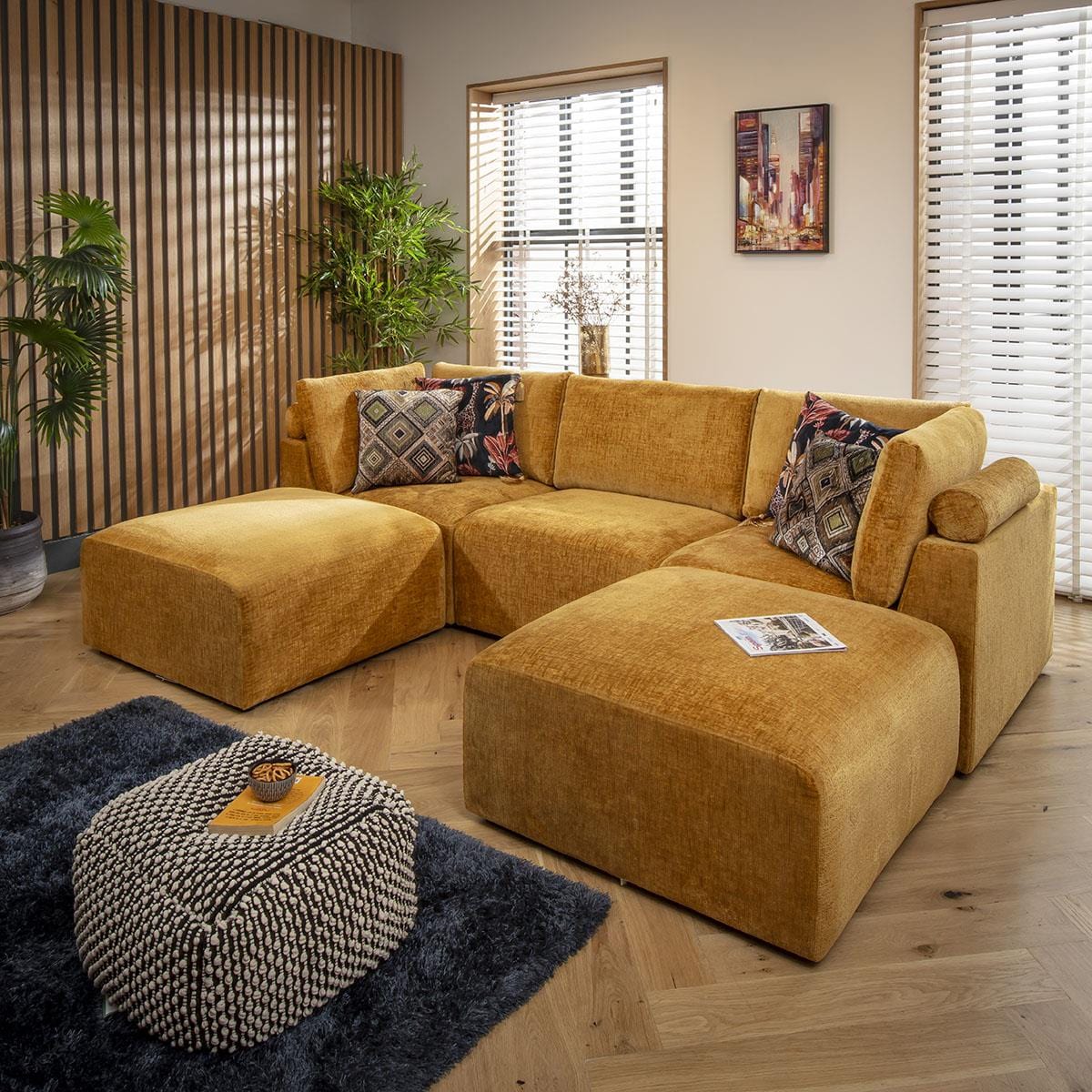 Victoria 3 Seater U-Shape Sofa Mustard Chenille 266x176cm 4