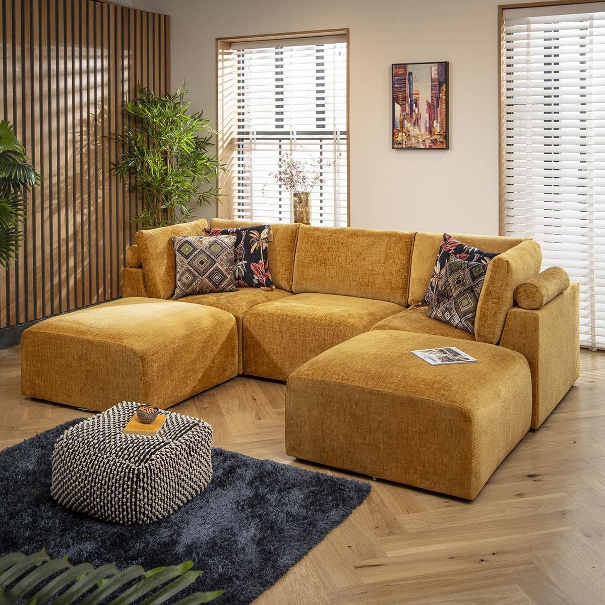 Victoria 3 Seater U-Shape Sofa Mustard Chenille 266x176cm 4