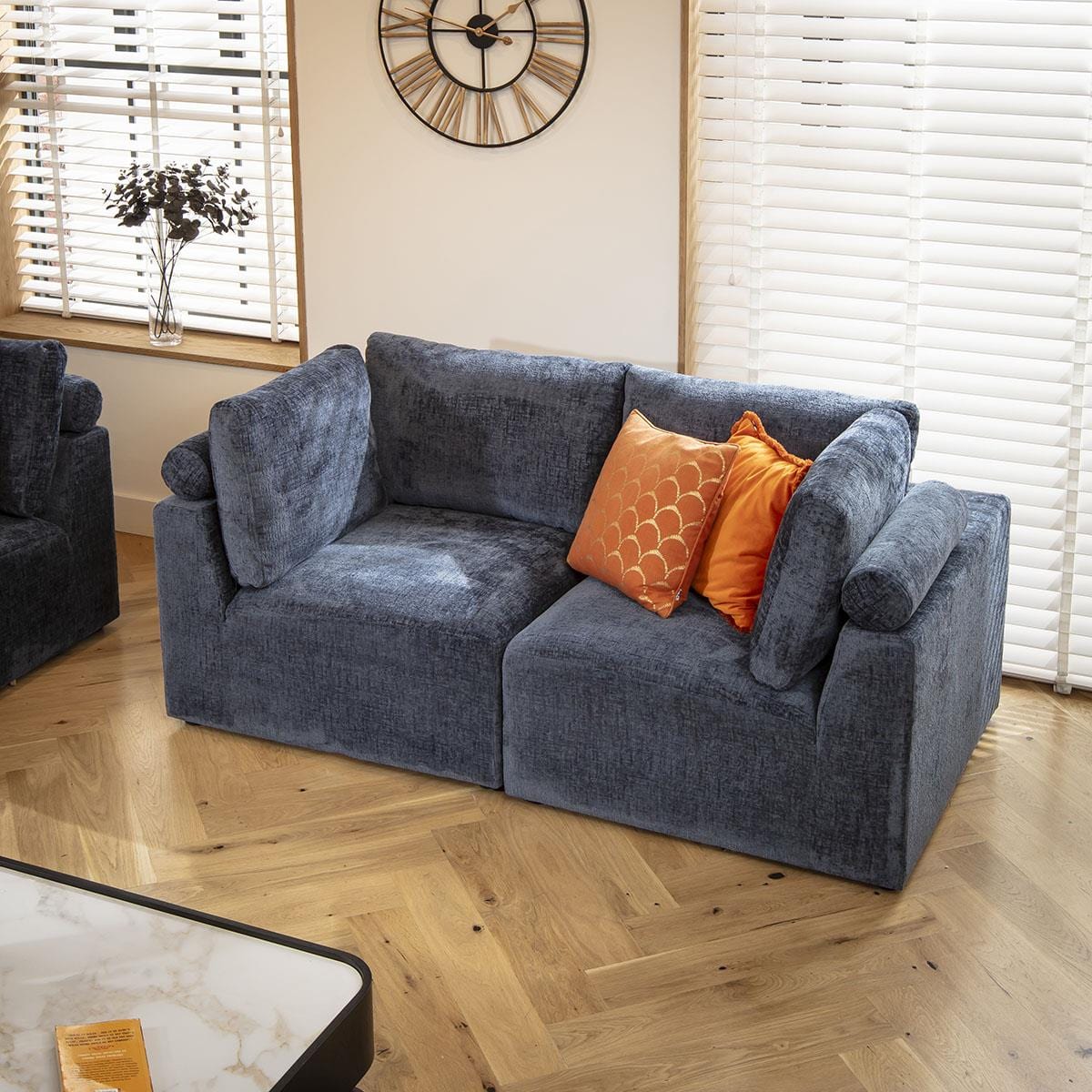 Victoria Small 2 Seater Sofa Blue Chenille 184x92cm 2S