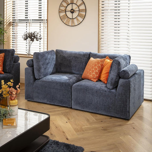 Victoria Small 2 Seater Sofa Blue Chenille 184x92cm 2S