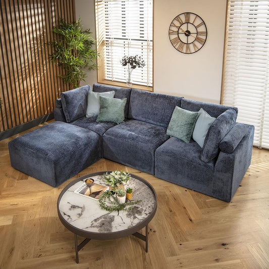 Victoria 3 Seater Modular Sofa Blue Chenille 266x176cm 2L