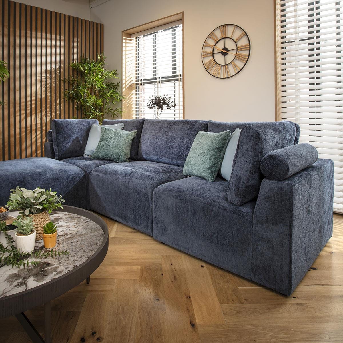 Victoria 3 Seater Modular Sofa Blue Chenille 266x176cm 2L