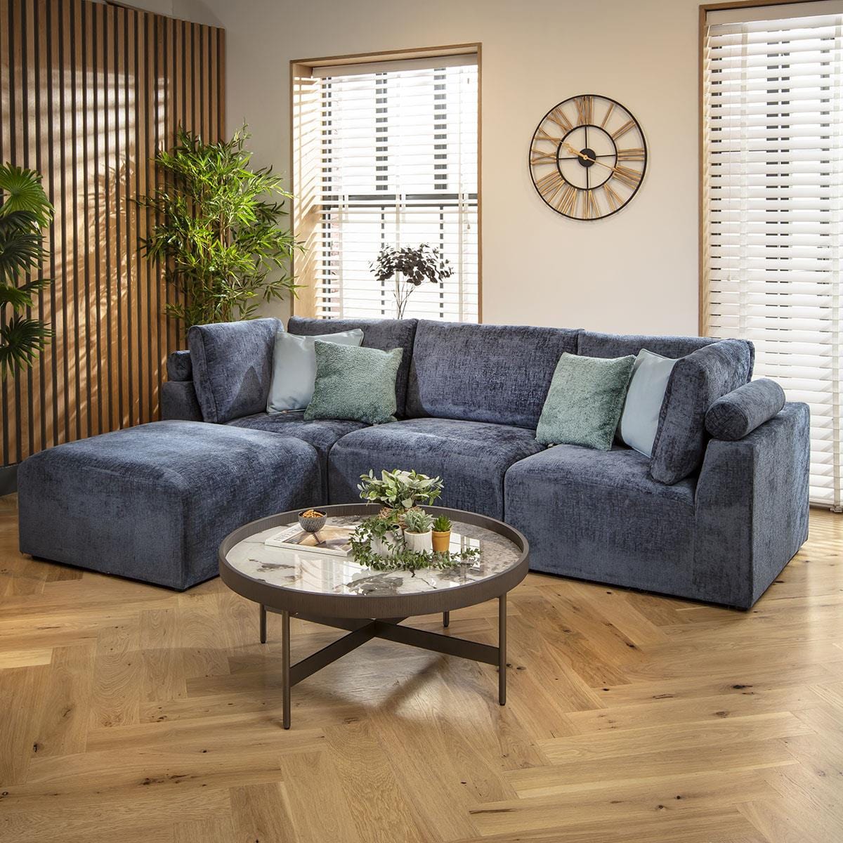 Victoria 3 Seater Modular Sofa Blue Chenille 266x176cm 2L