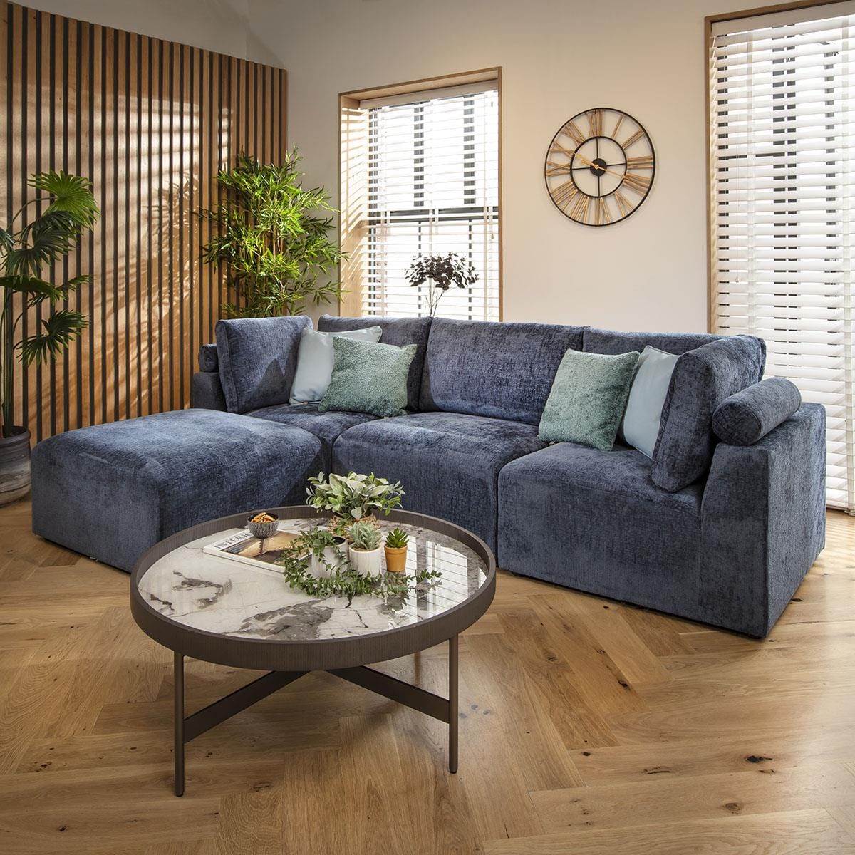 Victoria 3 Seater Modular Sofa Blue Chenille 266x176cm 2L