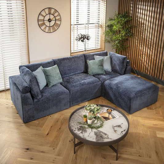 Victoria 3 Seater Modular Sofa Blue Chenille 266x176cm 2R