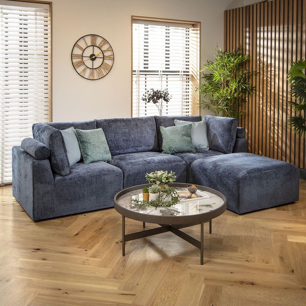 Victoria 3 Seater Modular Sofa Blue Chenille 266x176cm 2R