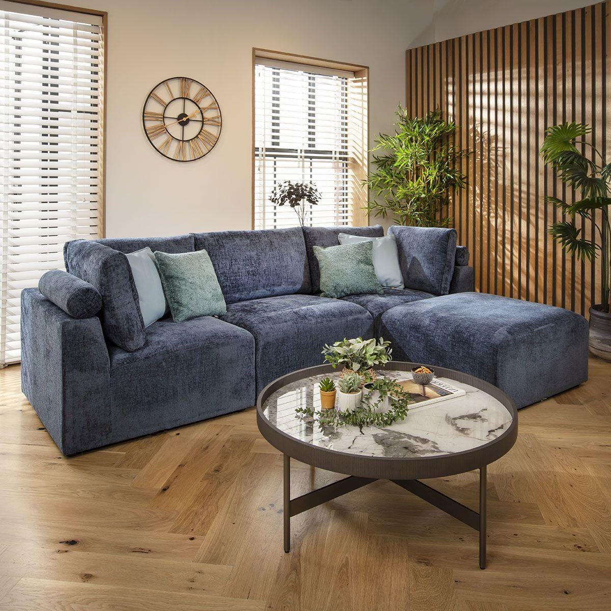 Victoria 3 Seater Modular Sofa Blue Chenille 266x176cm 2R