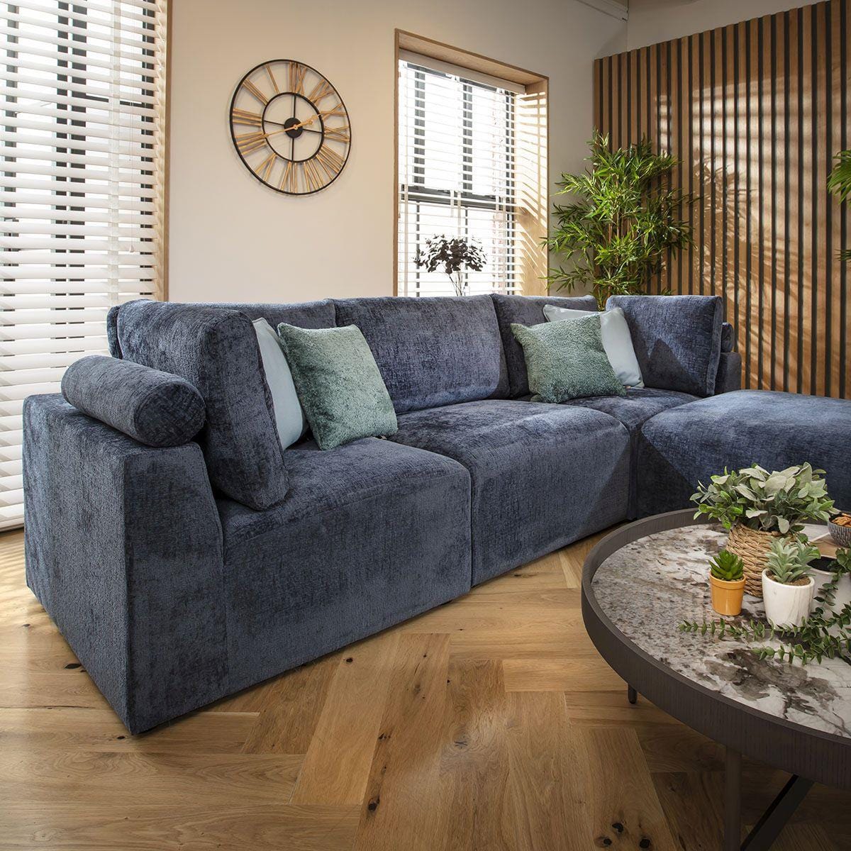 Victoria 3 Seater Modular Sofa Blue Chenille 266x176cm 2R