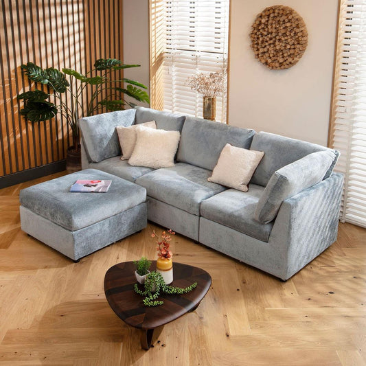 Sophie 3 Seater Modular Sofa Blue Chenille 240x160cm 2R