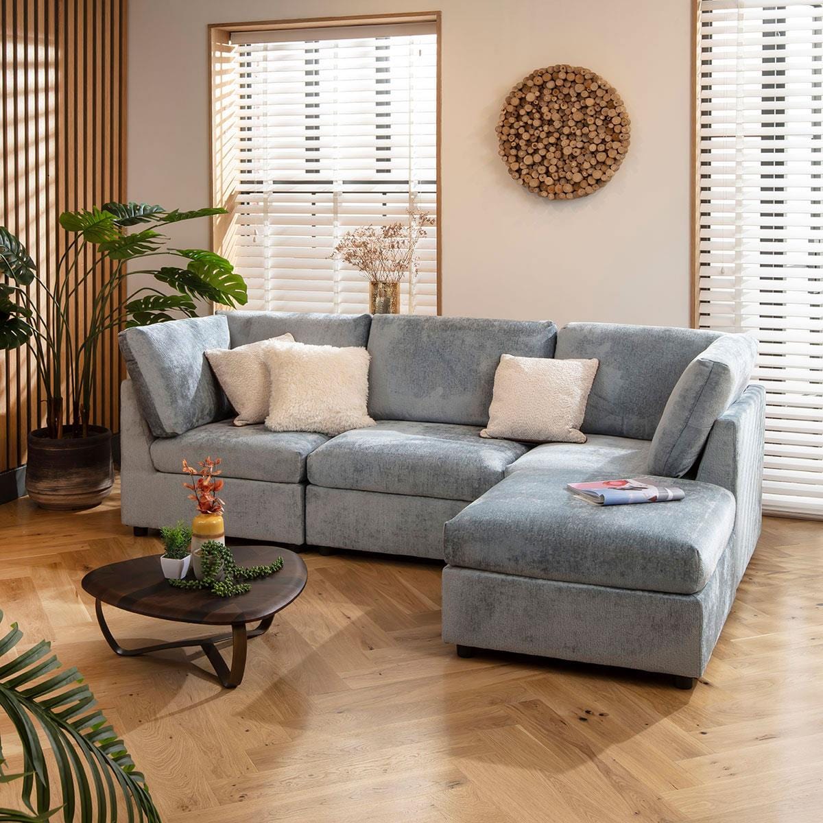 Sophie 3 Seater Modular Sofa Blue Chenille 240x160cm 2R