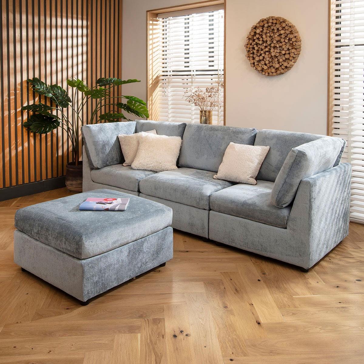 Sophie 3 Seater Modular Sofa Blue Chenille 240x160cm 2R