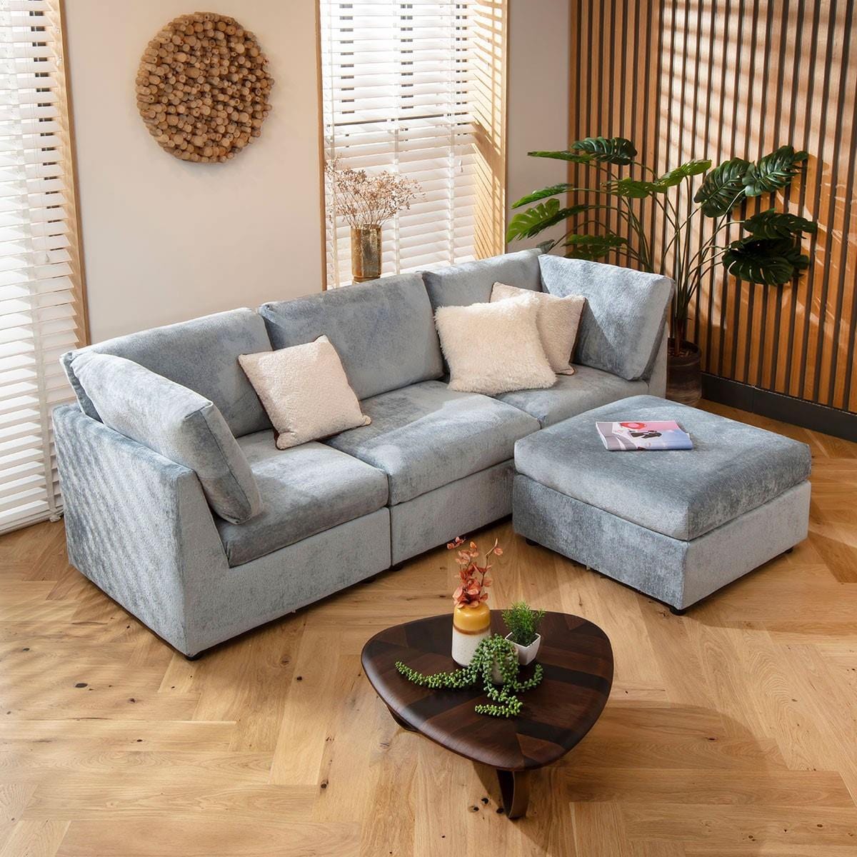 Sophie 3 Seater Modular Sofa Blue Chenille 240x160cm 2L