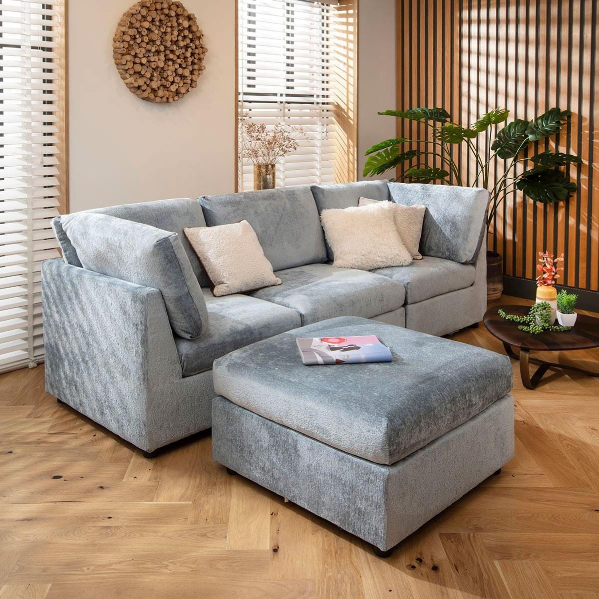 Sophie 3 Seater Modular Sofa Blue Chenille 240x160cm 2L