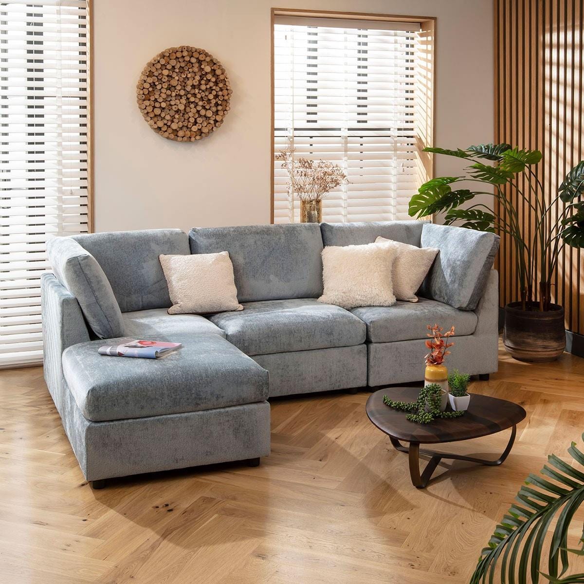 Sophie 3 Seater Modular Sofa Blue Chenille 240x160cm 2L