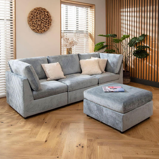 Sophie 3 Seater Modular Sofa Blue Chenille 240x160cm 2L