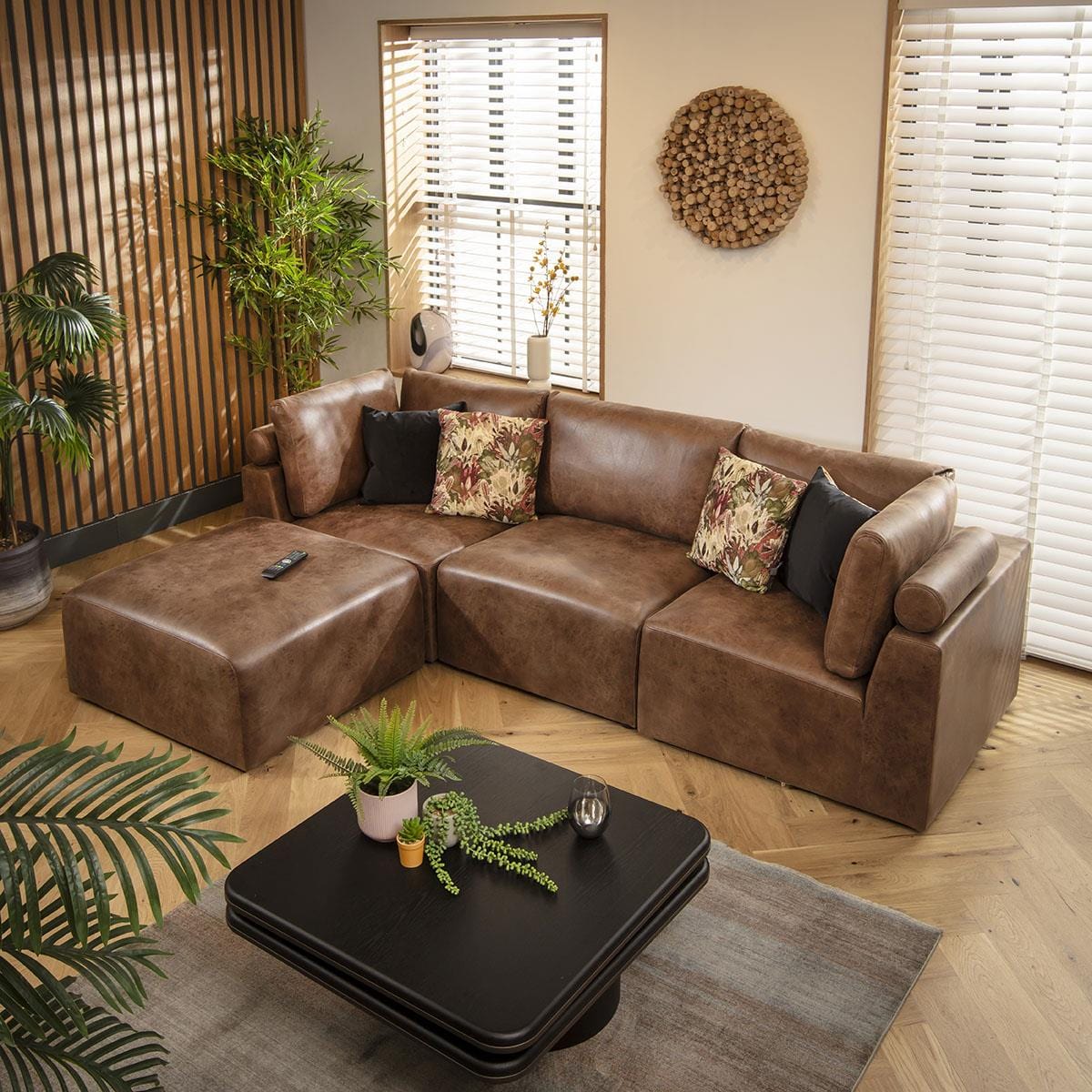 Victoria 3 Seater Modular Sofa Antique Brown 266x176cm 2L