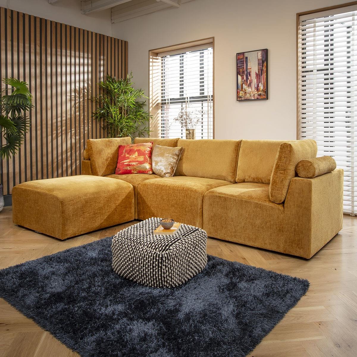 Victoria 3 Seater Modular Sofa Mustard Chenille 266x176cm 2L