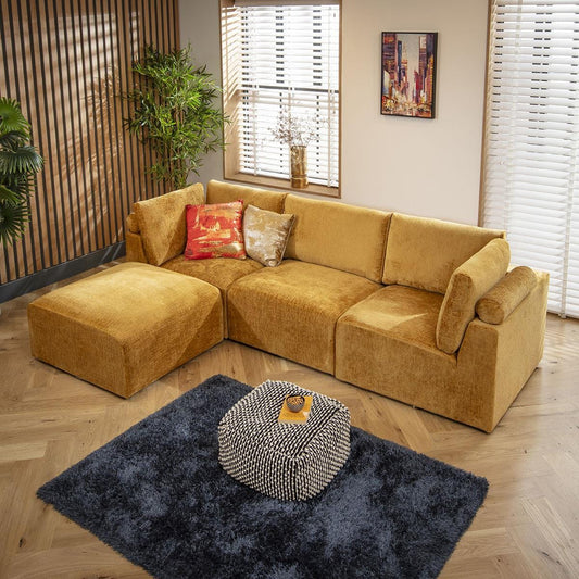 Victoria 3 Seater Modular Sofa Mustard Chenille 266x176cm 2L