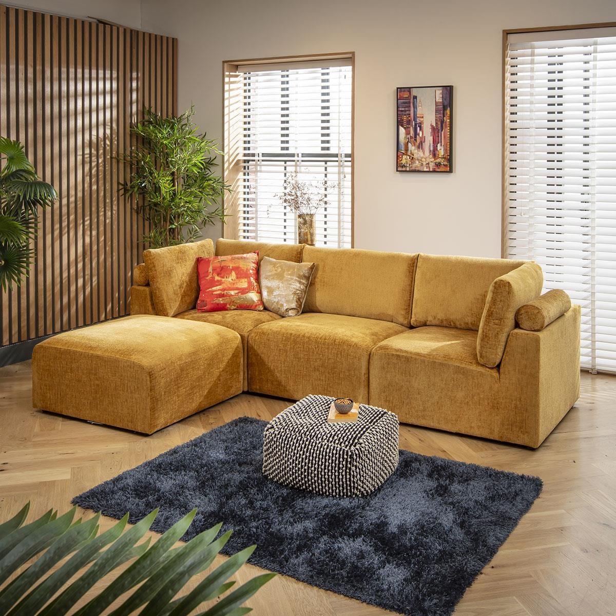 Victoria 3 Seater Modular Sofa Mustard Chenille 266x176cm 2L