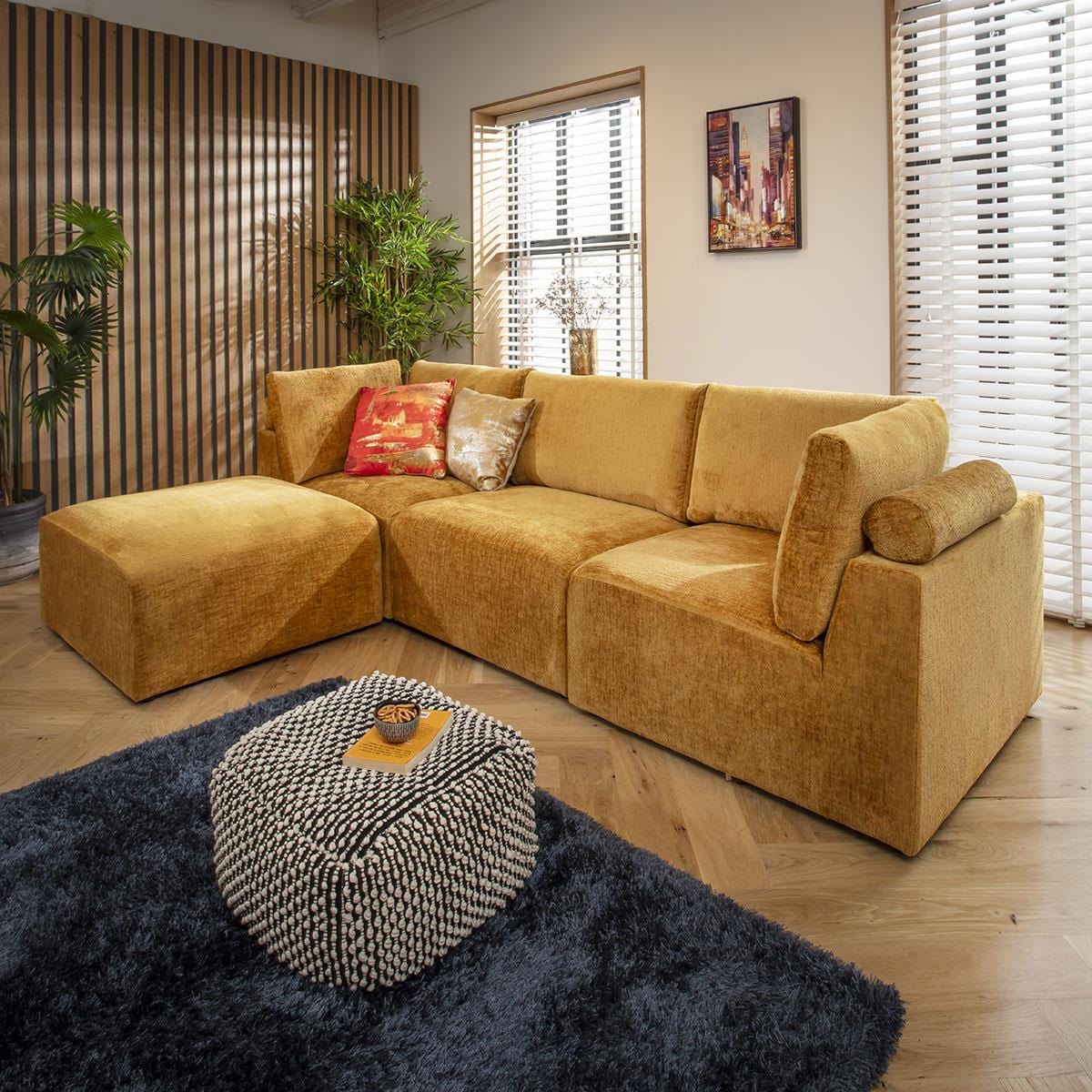 Victoria 3 Seater Modular Sofa Mustard Chenille 266x176cm 2L