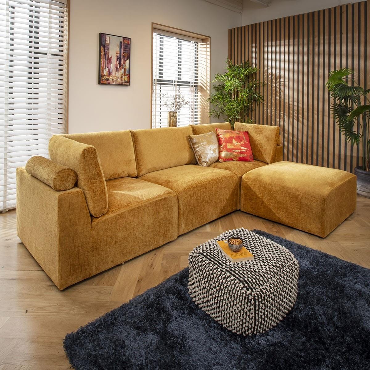 Victoria 3 Seater Modular Sofa Mustard Chenille 266x176cm 2R