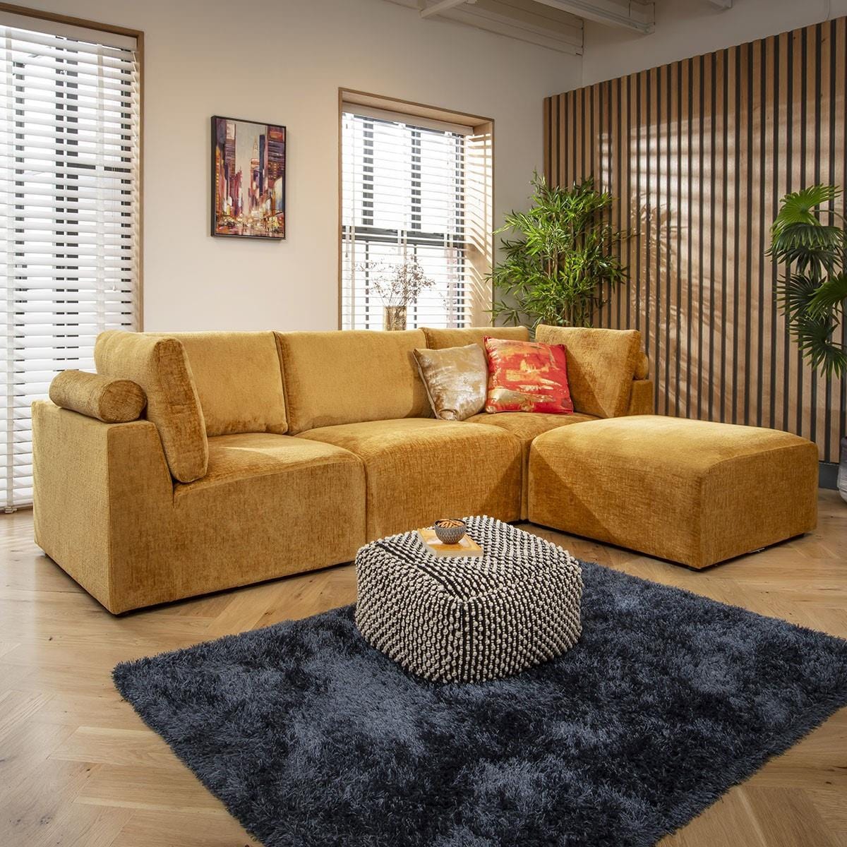 Victoria 3 Seater Modular Sofa Mustard Chenille 266x176cm 2R