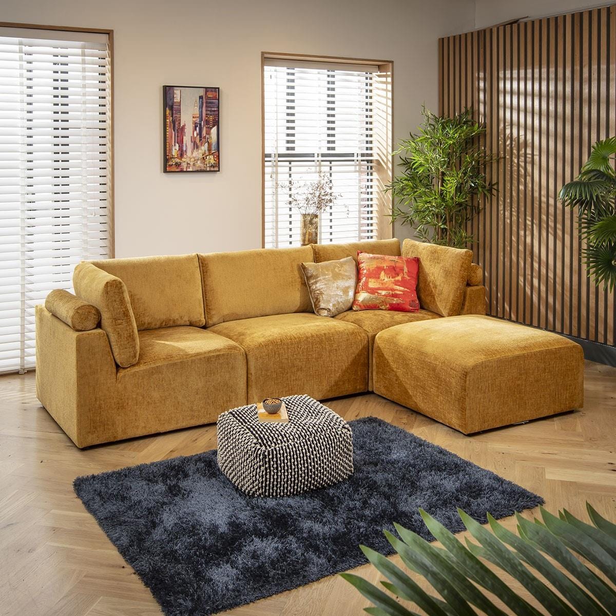 Victoria 3 Seater Modular Sofa Mustard Chenille 266x176cm 2R