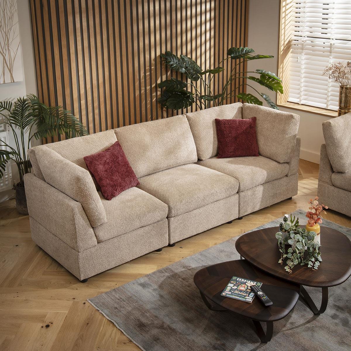 Sophie 3 Seater Modular Sofa Biscuit Beige Boucle 240x80cm 1