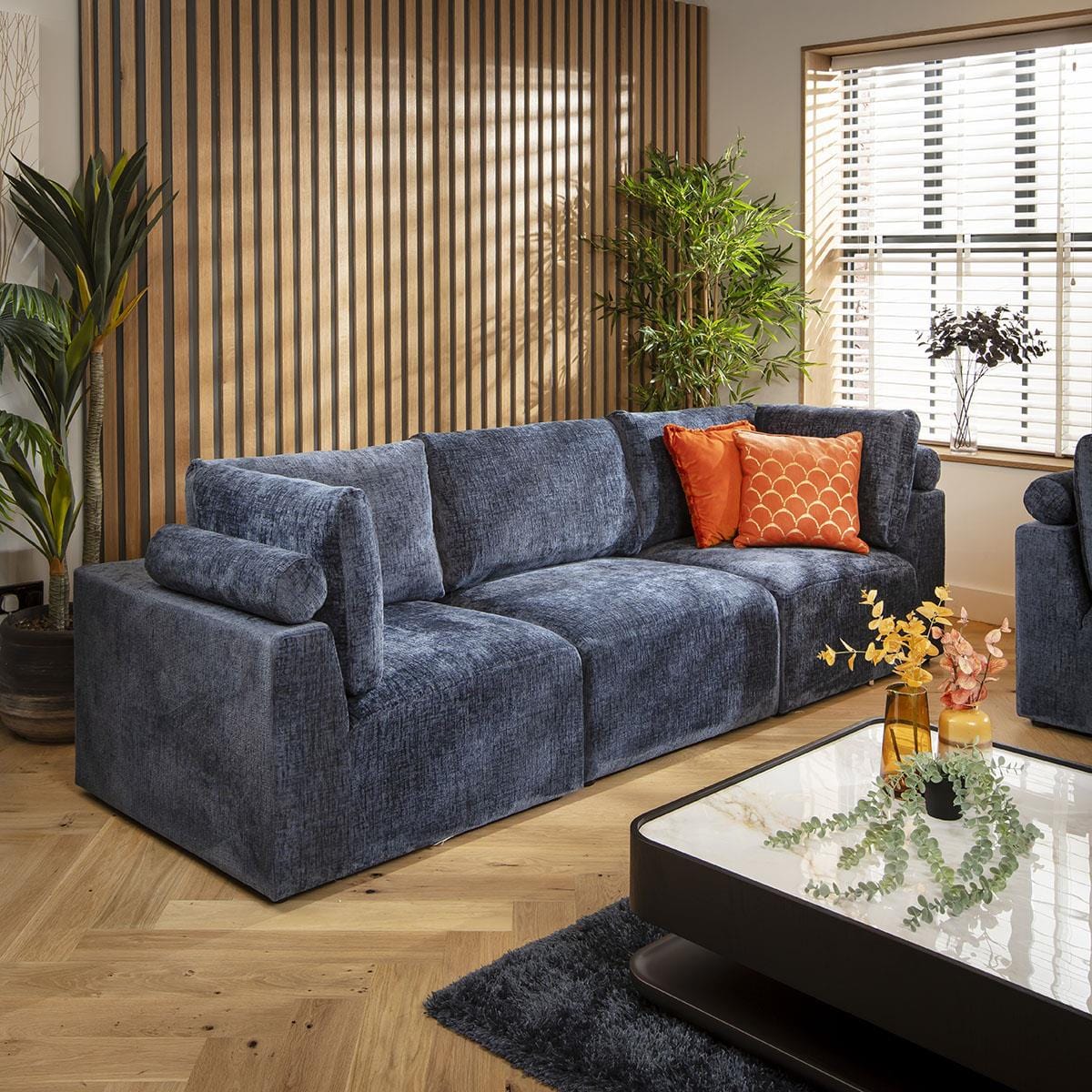 Victoria 3 Seater Modular Sofa Blue Chenille 266x92cm 1