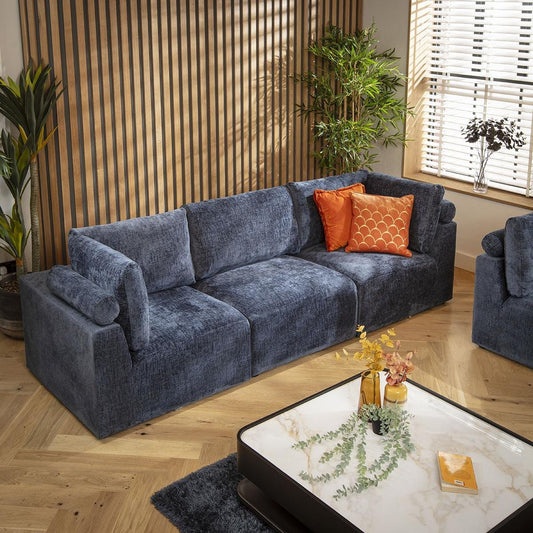 Victoria 3 Seater Modular Sofa Blue Chenille 266x92cm 1