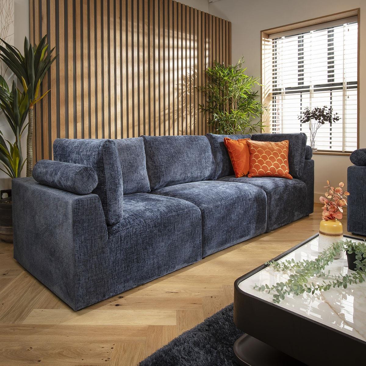 Victoria 3 Seater Modular Sofa Blue Chenille 266x92cm 1