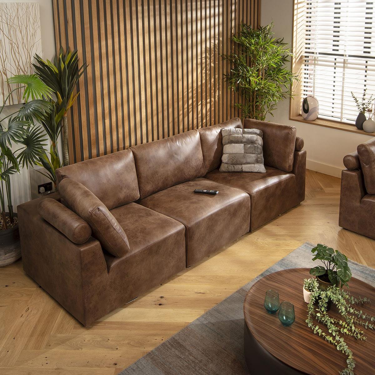 Victoria 3 Seater Modular Sofa Antique Brown 266x92cm 1