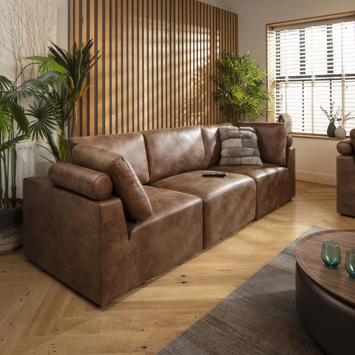 Victoria 3 Seater Modular Sofa Antique Brown 266x92cm 1