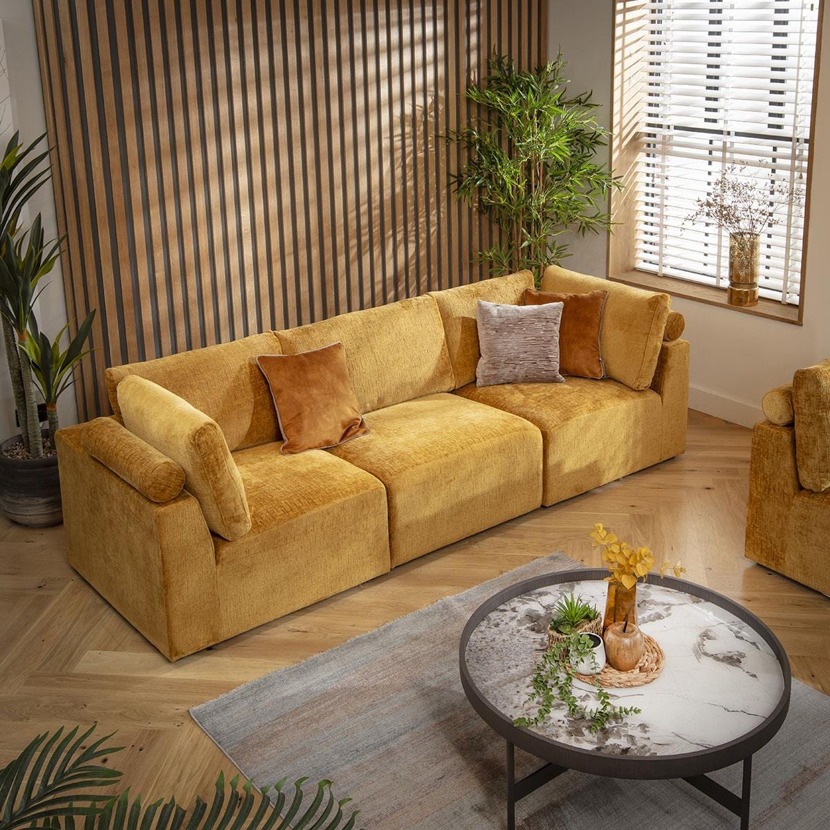 Victoria 3 Seater Modular Sofa Mustard Chenille 266x92cm 1