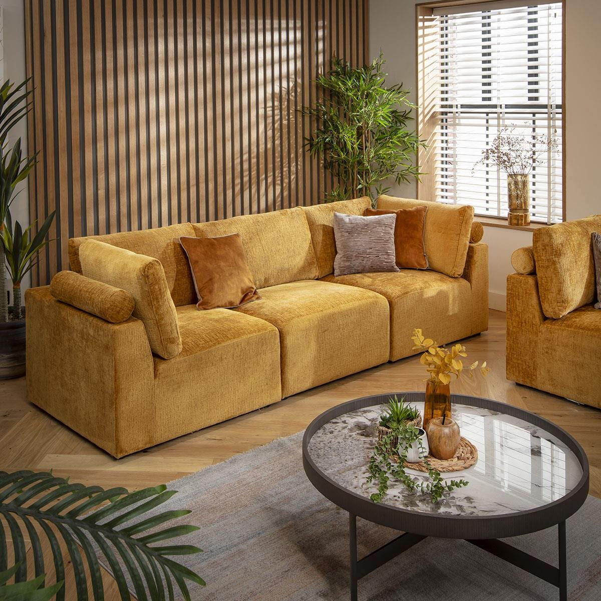 Victoria 3 Seater Modular Sofa Mustard Chenille 266x92cm 1