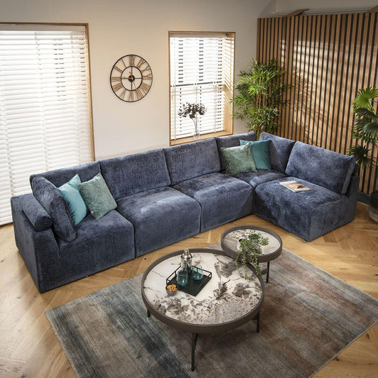 Victoria 6 Seater Corner Sofa Blue Chenille 348x174cm 13L
