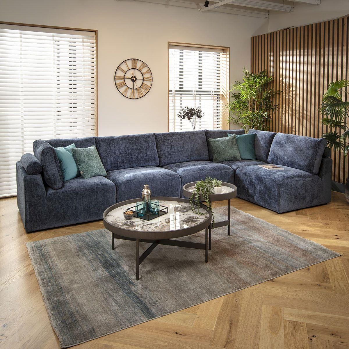 Victoria 6 Seater Corner Sofa Blue Chenille 348x174cm 13L