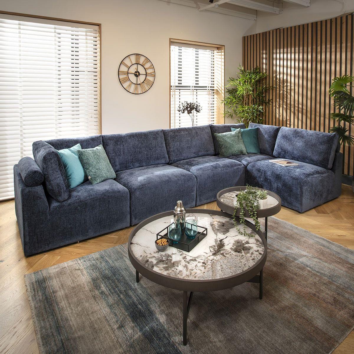 Victoria 6 Seater Corner Sofa Blue Chenille 348x174cm 13L