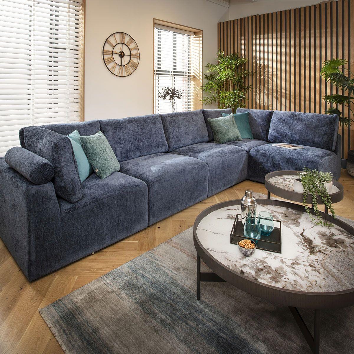 Victoria 6 Seater Corner Sofa Blue Chenille 348x174cm 13L